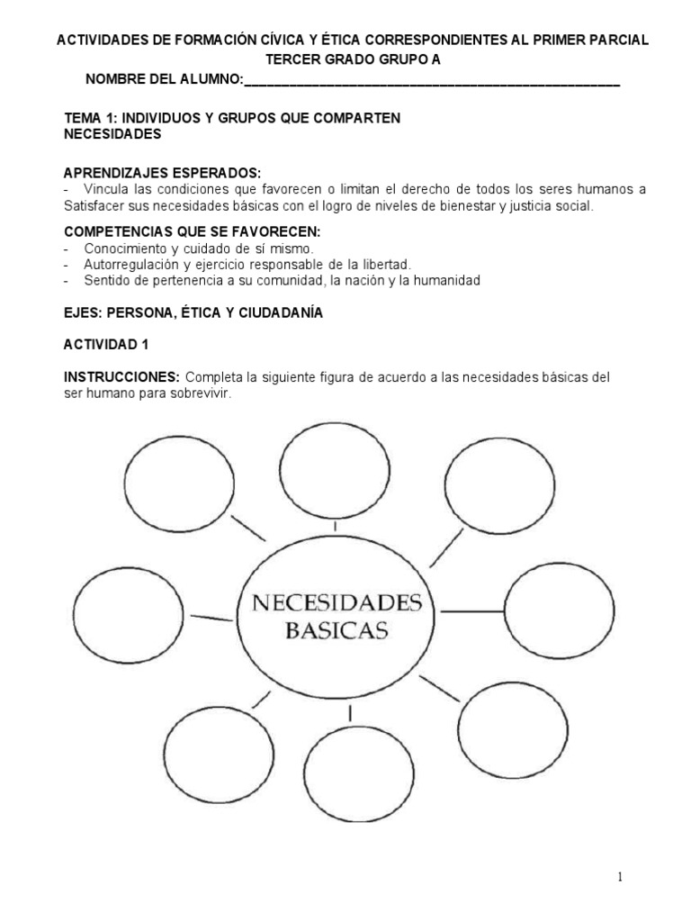 Actividades de Formación Cívica y Ética Correspondientes Al Primer