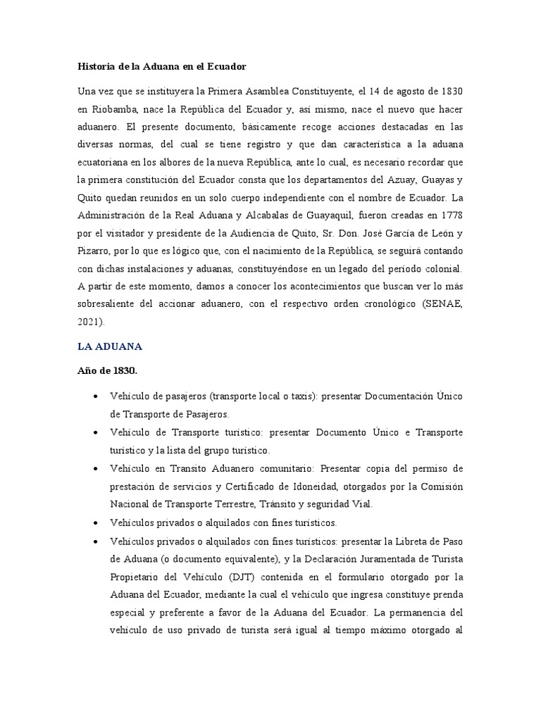 Evolución de la Aduana en Ecuador | PDF | Finanzas y dinero