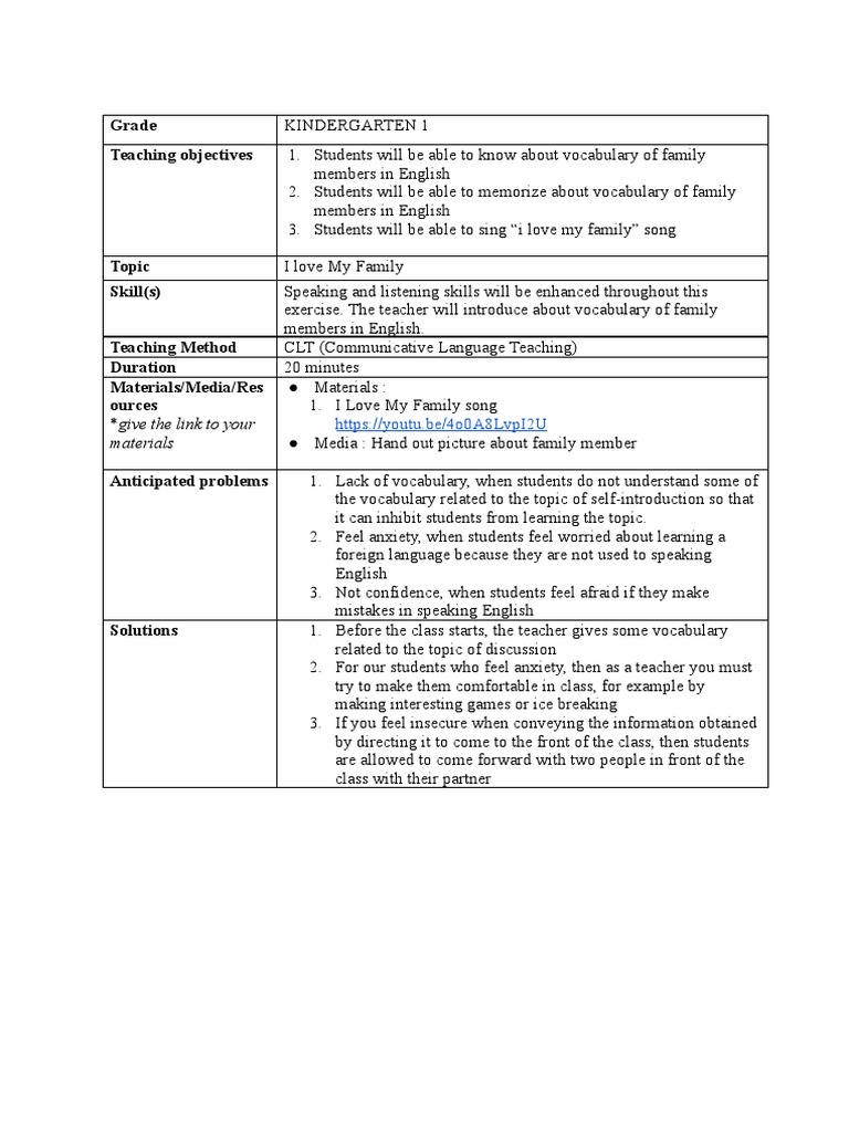 Family Vocabulary Lesson Plan | PDF | Learning | Applied Linguistics