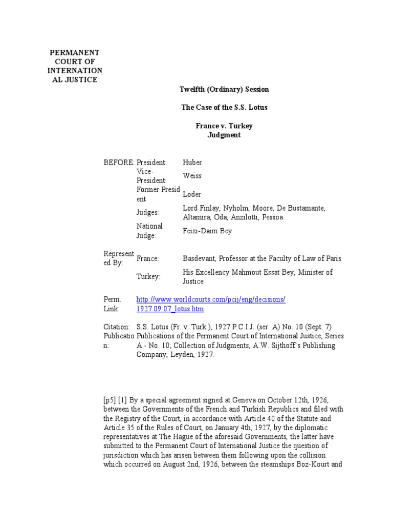 The Lotus Case PDF Jurisdiction International Law
