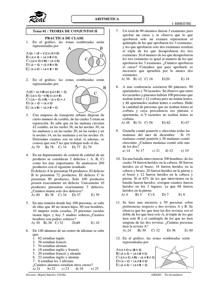 Ejercicios de Teoría de Conjuntos para Secundaria | PDF