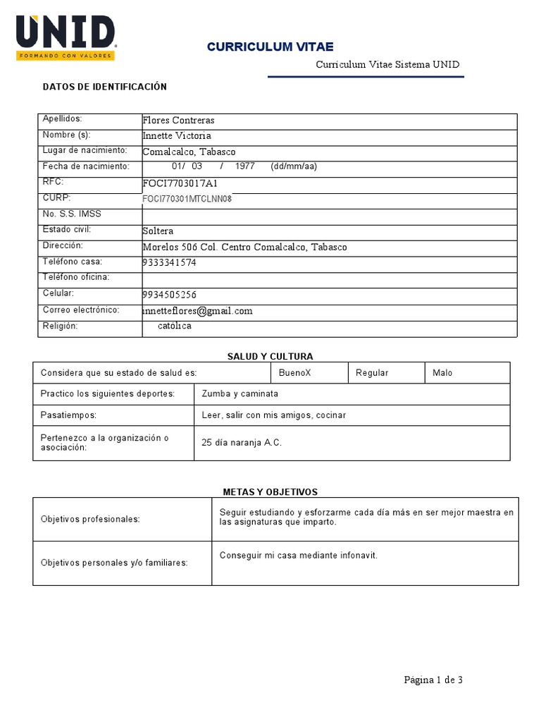 Formato de Curriculum Vitae | PDF