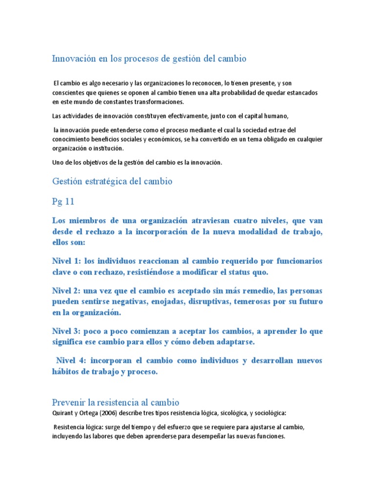 Innovación y Gestión del Cambio Organizacional | PDF | Innovación ...