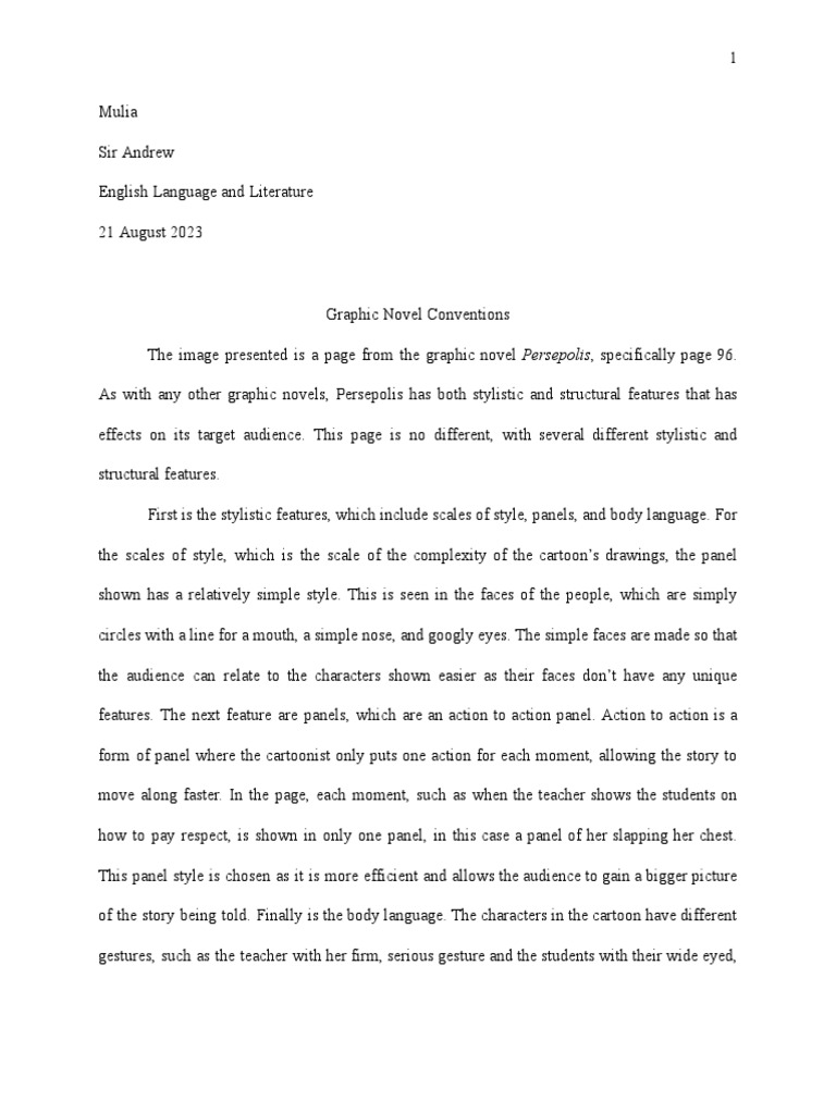 Mulia Graphic Novel Conventions PDF Speech Body Language