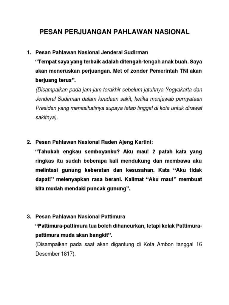 Pesan perjuangan pahlawan nasional pdf