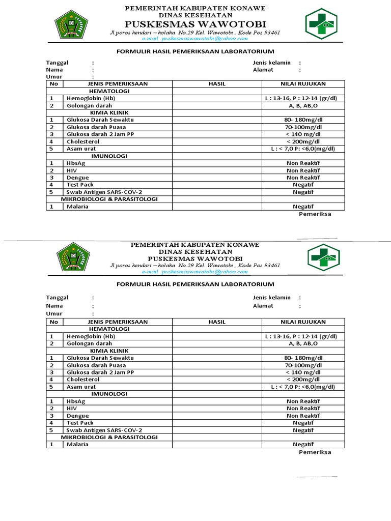 Formulir Hasil Lab | PDF