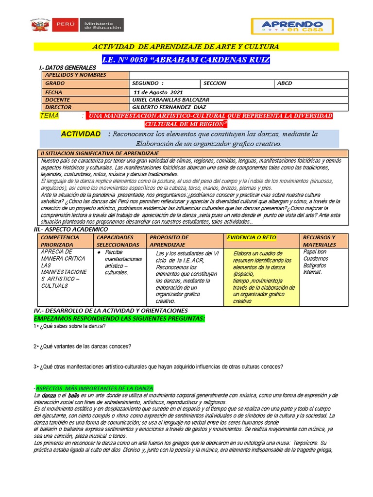 1 - Actividad de Arte y Cultura - Segundo Grado - Uriel | PDF