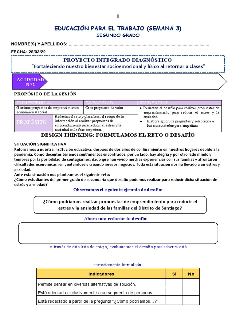 Ficha EPT 2 B Semana 3 | PDF | Ansiedad | Estrés (biología)