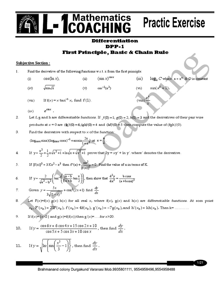 Differentiation Principles and Problems | PDF | Derivative | Function ...
