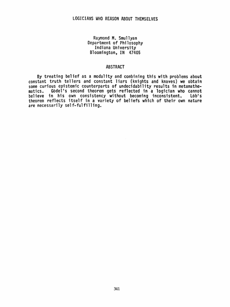 Raymond Smullyan Logicians Who Reason About Themselves PDF