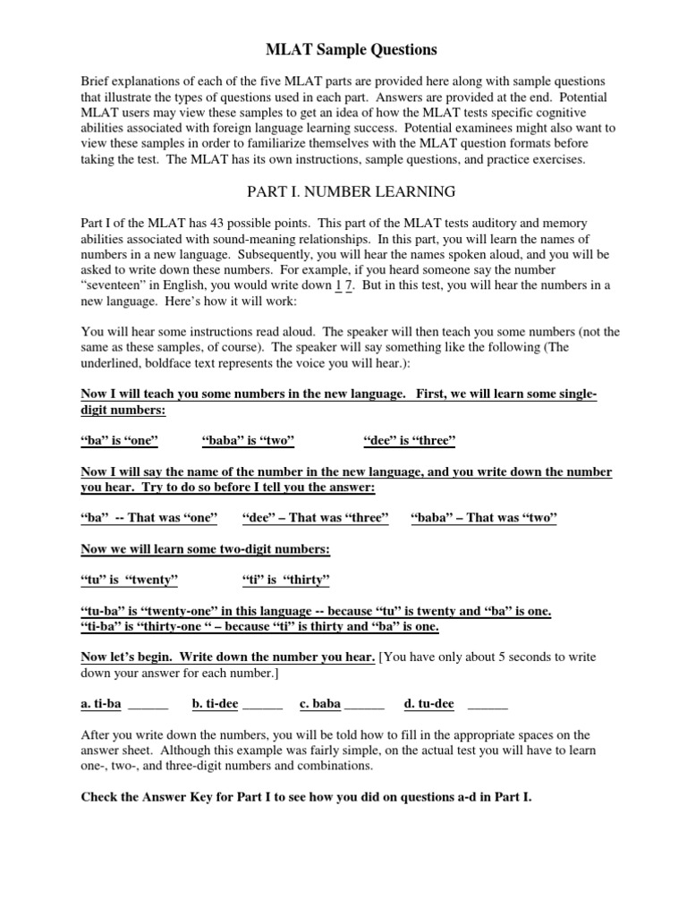 MLAT Samples | PDF | Human Communication | Learning