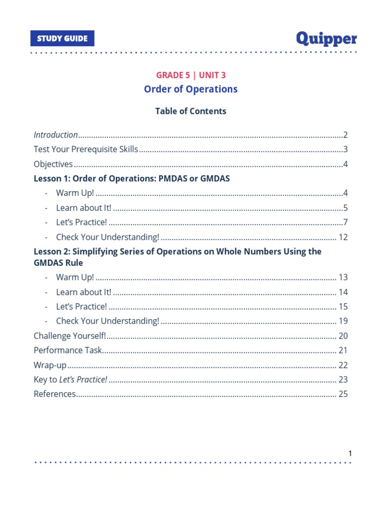 Gr. 5 - Order of Operations | PDF