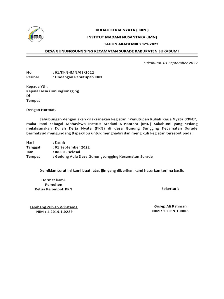 Surat Undangan Penutupan KKN | PDF
