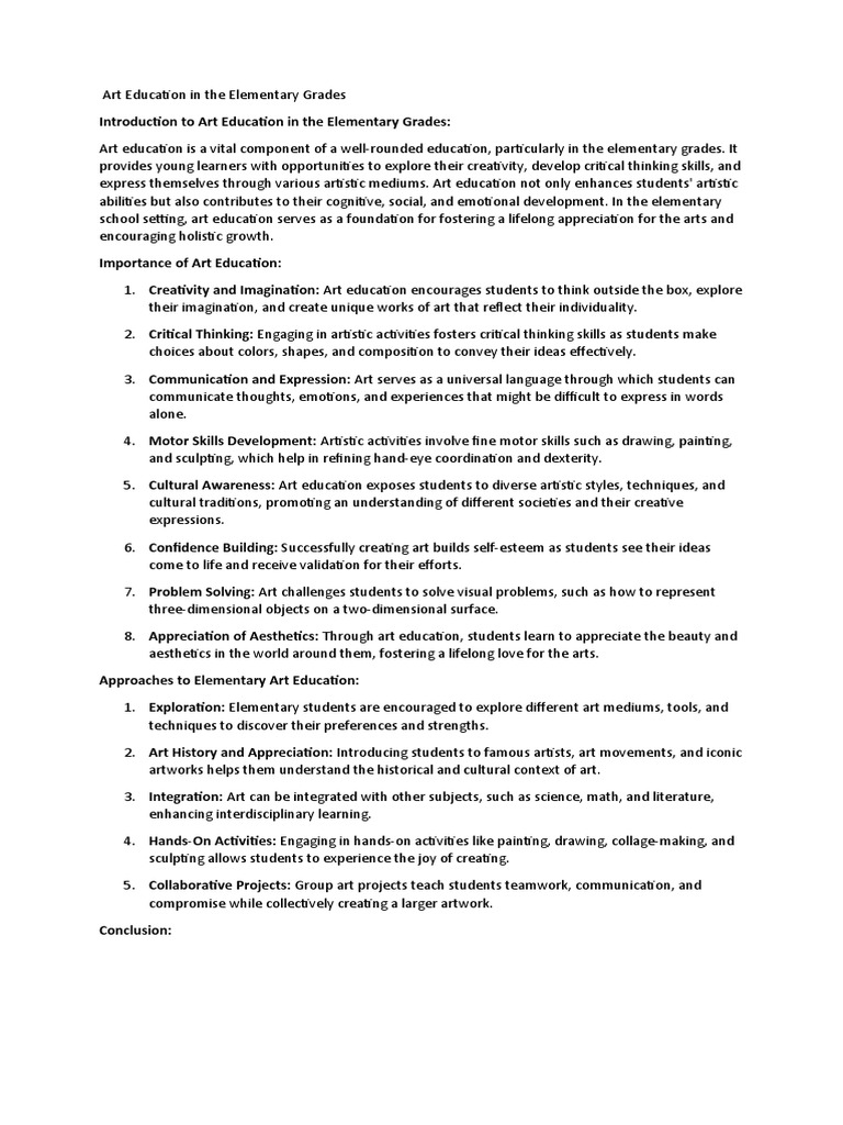 Art Education in The Elementary Grades | PDF