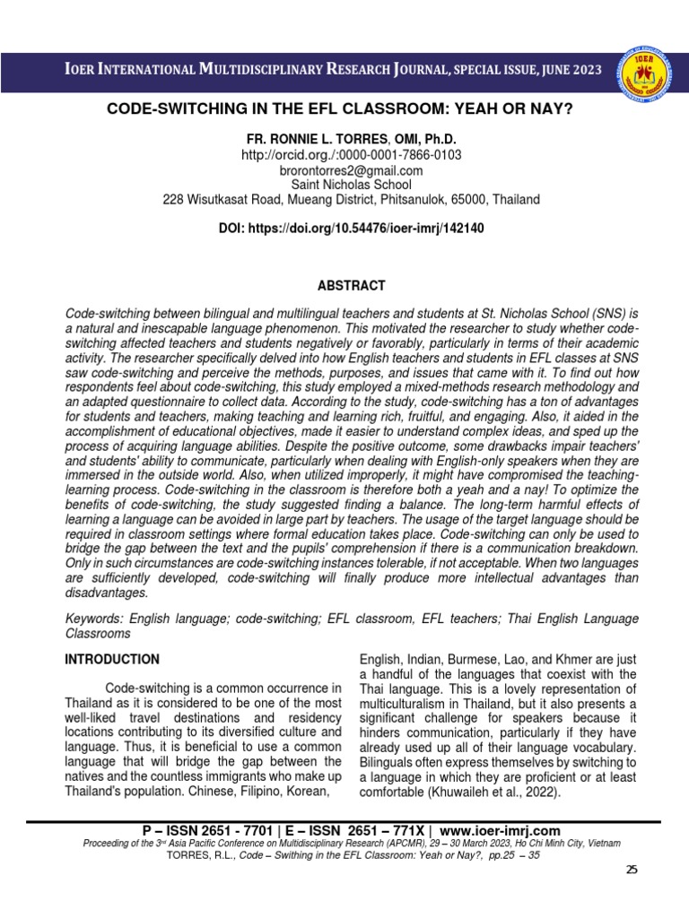Code - Swithing in The EFL Classroom Yeah or Nay | PDF | Second ...