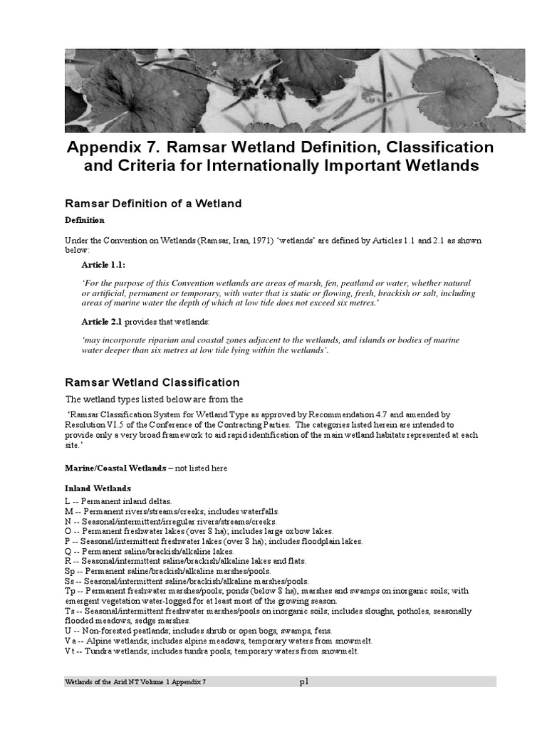 Ramsar Sites Classification - Appendix7 | PDF | Wetland | Swamp
