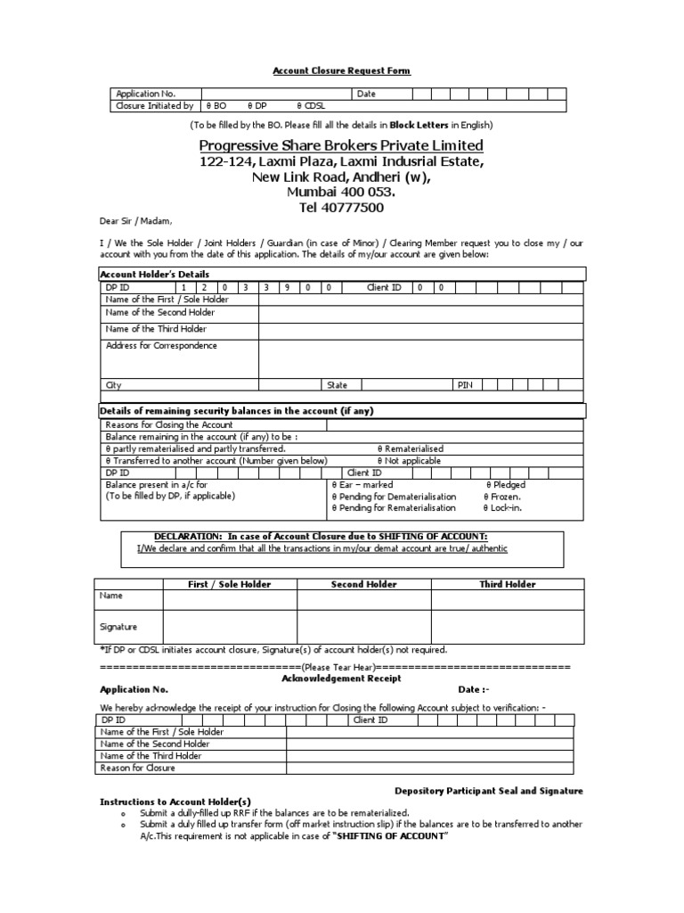 Fyers Account Closure Request Form | PDF | Service Industries ...
