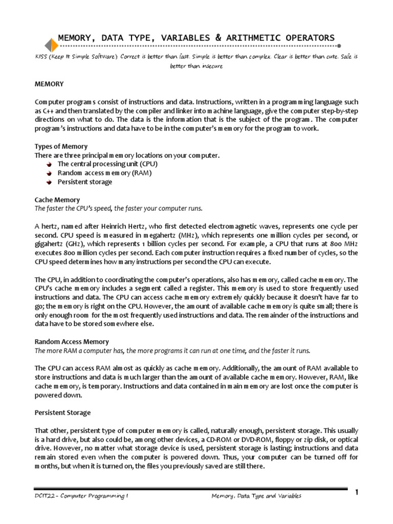 DCIT22 2020 Lecture 2 Introduction To Programming Part4 | PDF