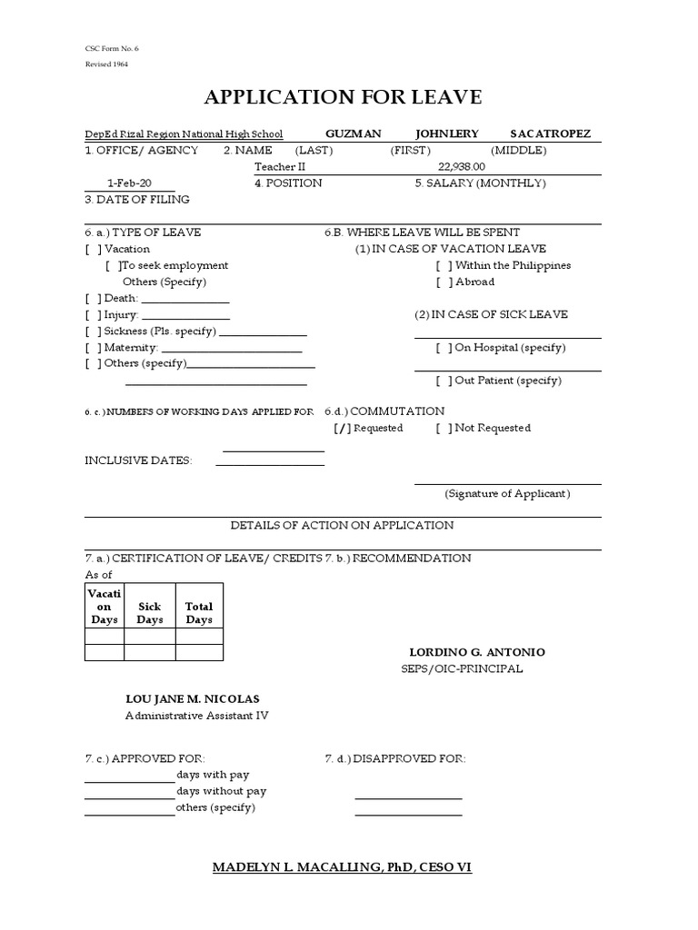 Leave Form PDF