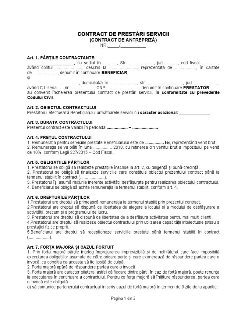 Contract Prestari Servicii - Venituri Din Alte Surse Civile | PDF