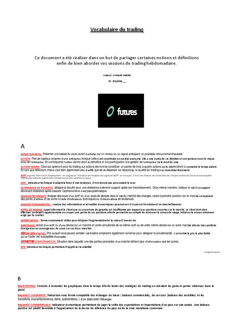 Vocabulaire essentiel du trading | PDF | Opérateur de marché | Impôts