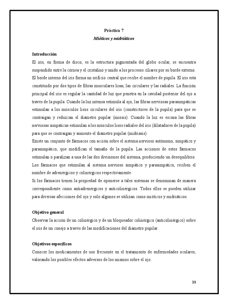 Mióticos y Midriáticos en Oftalmología | PDF | Ojo humano | Músculo ...