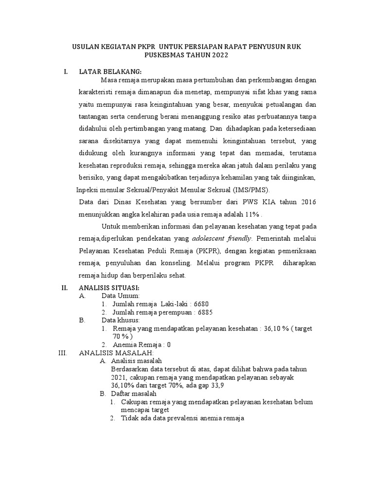 Bahan USULAN KEGIATAN PKPR | PDF