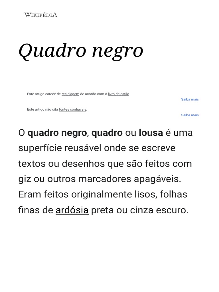 Quadro Negro - Wikipédia, A Enciclopédia Livre