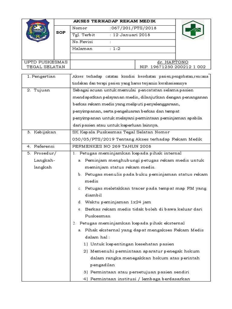 Sop Akses Rekam Medis 1 Pdf