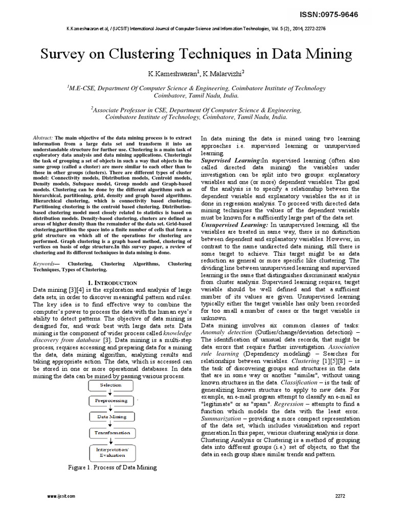 Microsoft Word - 296. Survey On Clustering Techniques in Data Mining | PDF