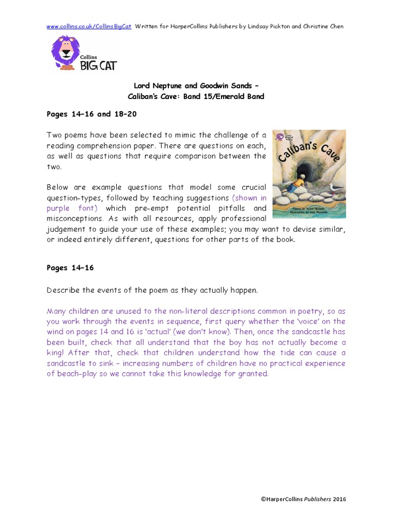 Caliban's Cave Comprehension Sheet | PDF