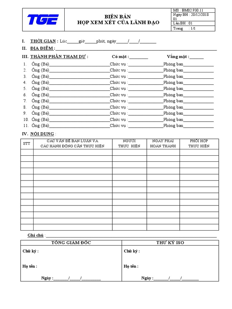 BM02.930.11 - Biên Bản Họp Xem Xét Của Lãnh Đạo | PDF