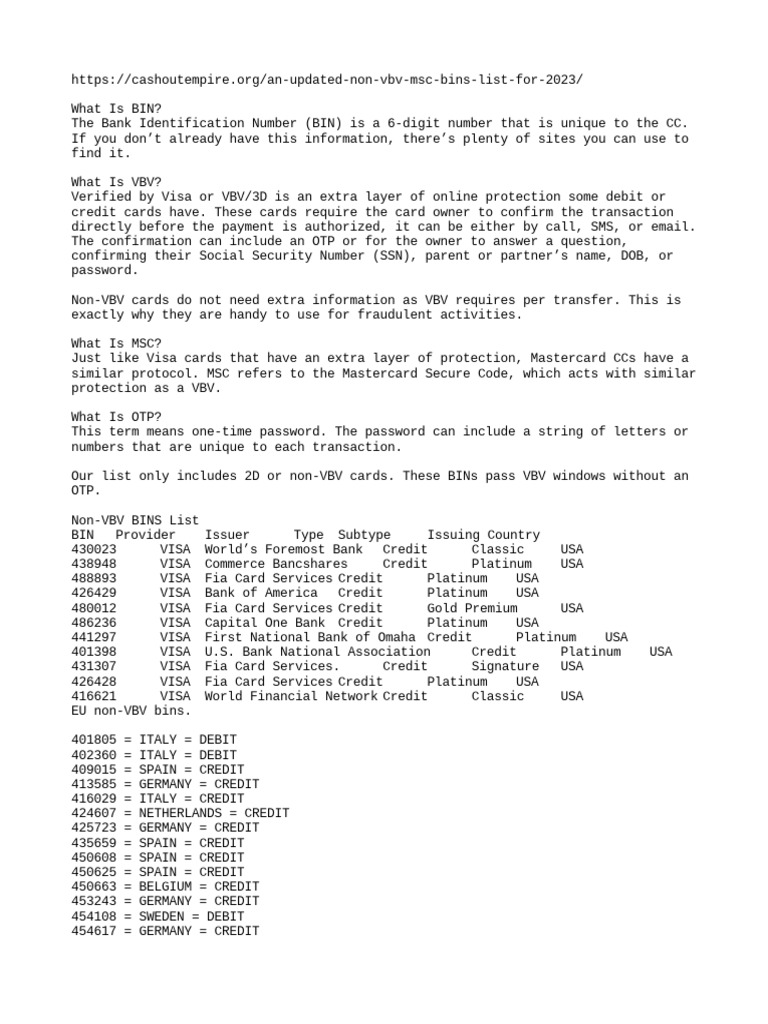 NVBVB Bin List Scribd PDF Debit Card Visa Inc.