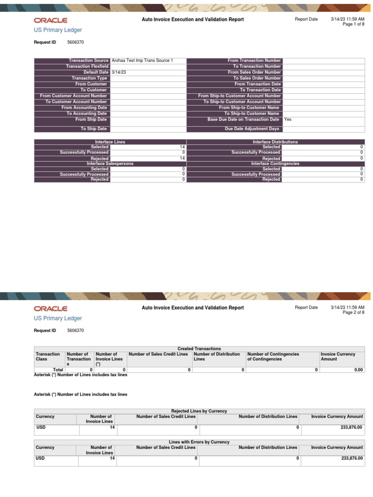 US Primary Ledger Auto Invoice Execution and Validation Report PDF