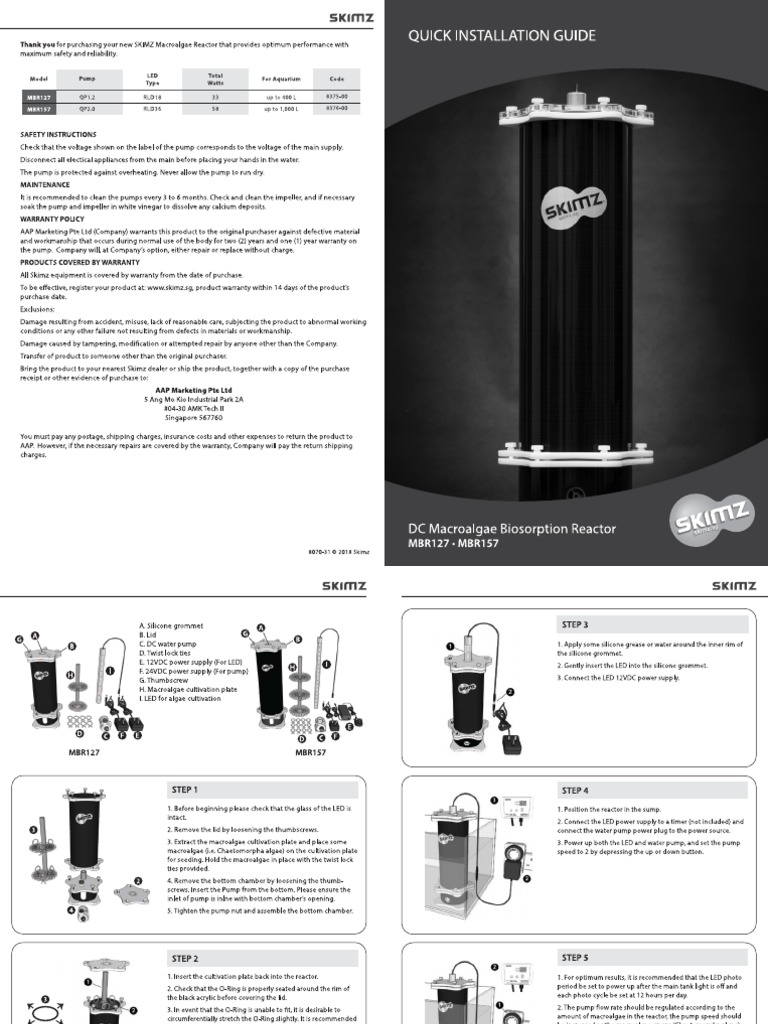 Skimz MBR Macroalgae Reactor Quick Guide PDF