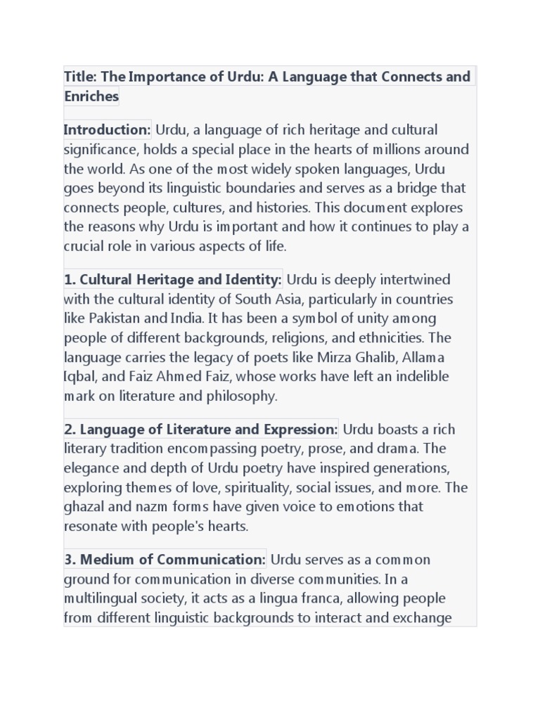 Importance of Urdu Language | PDF