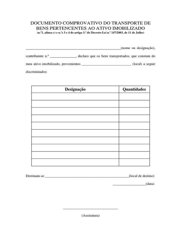 Comprovativo de Transporte de Bens Imobilizados | PDF | Finanças e ...