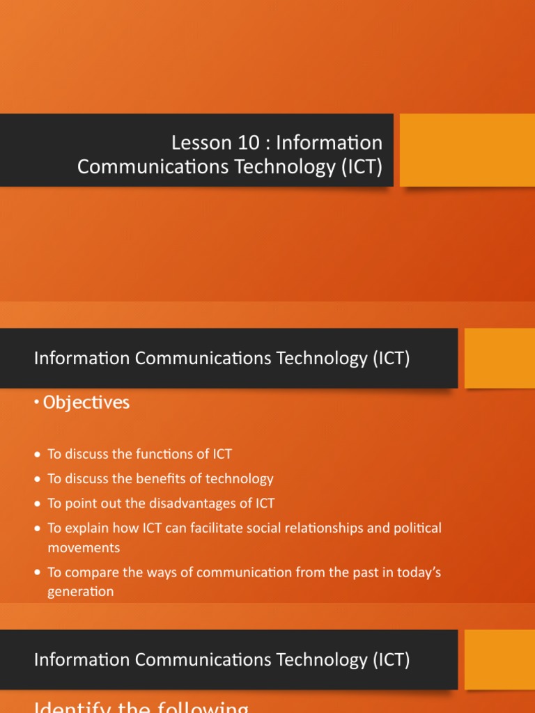 Lesson 10 Information Communications Technology ICT PDF Information