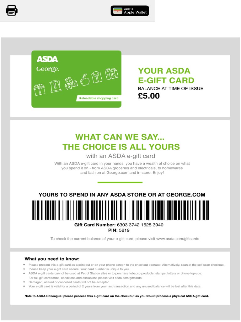 ASDA E-Gift Card Balance and Usage Guide
