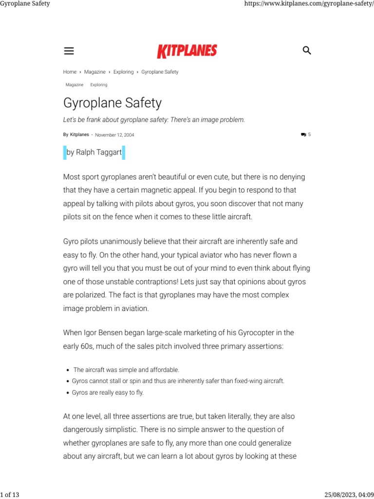 Gyroplane Safety PDF Helicopter Rotor Homebuilt Aircraft