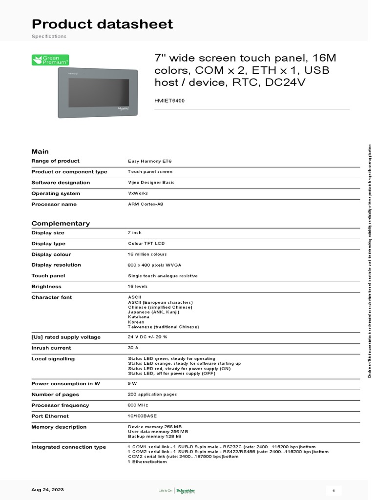 HMIET6400 Touch Panel Datasheet | PDF | Home & Garden | Computers