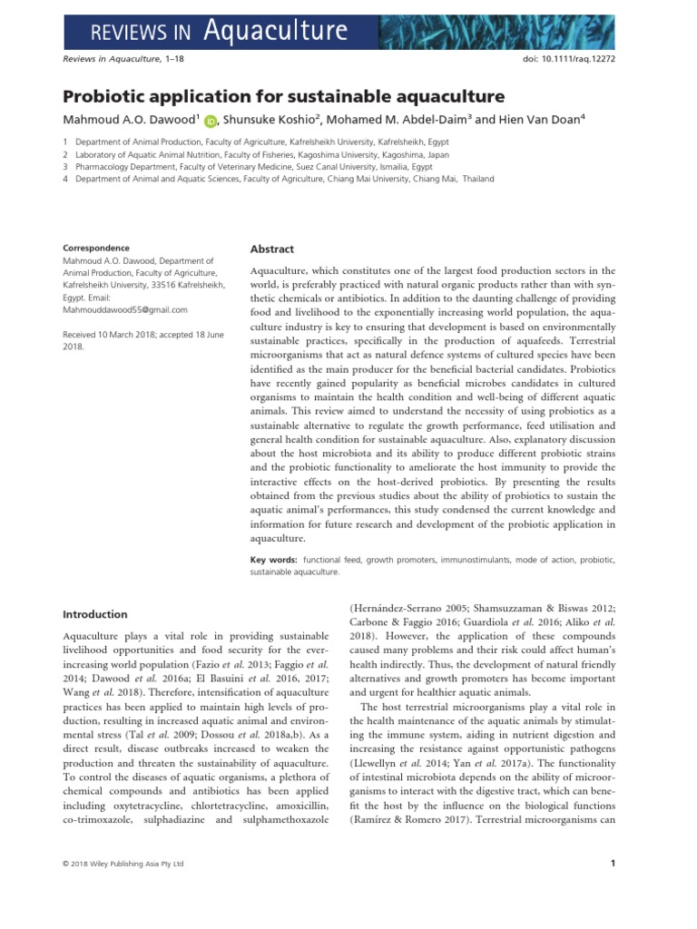 Probiotic Application For Sustainable Aquaculture | PDF | Wellness ...