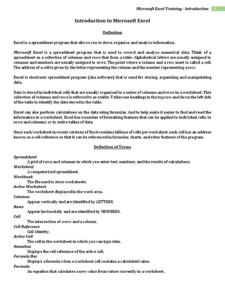 1 microsoft excel training part 1 pdf spreadsheet microsoft excel