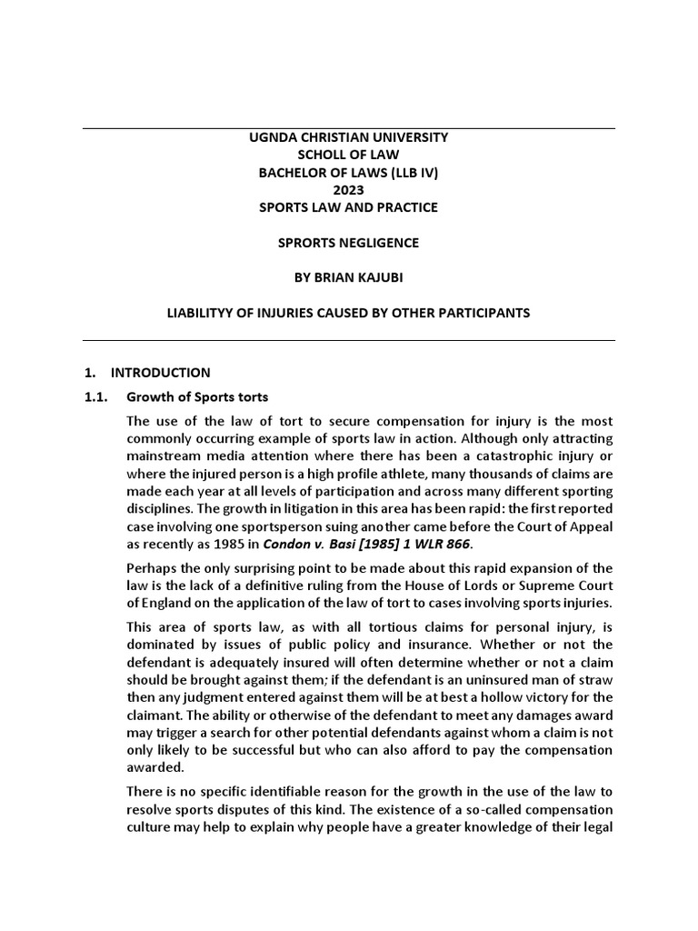 Sports Law - Sport Negligence | PDF | Social Science
