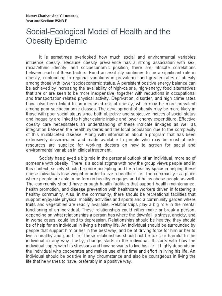 Obesity Essay PDF Obesity Socioeconomic Status