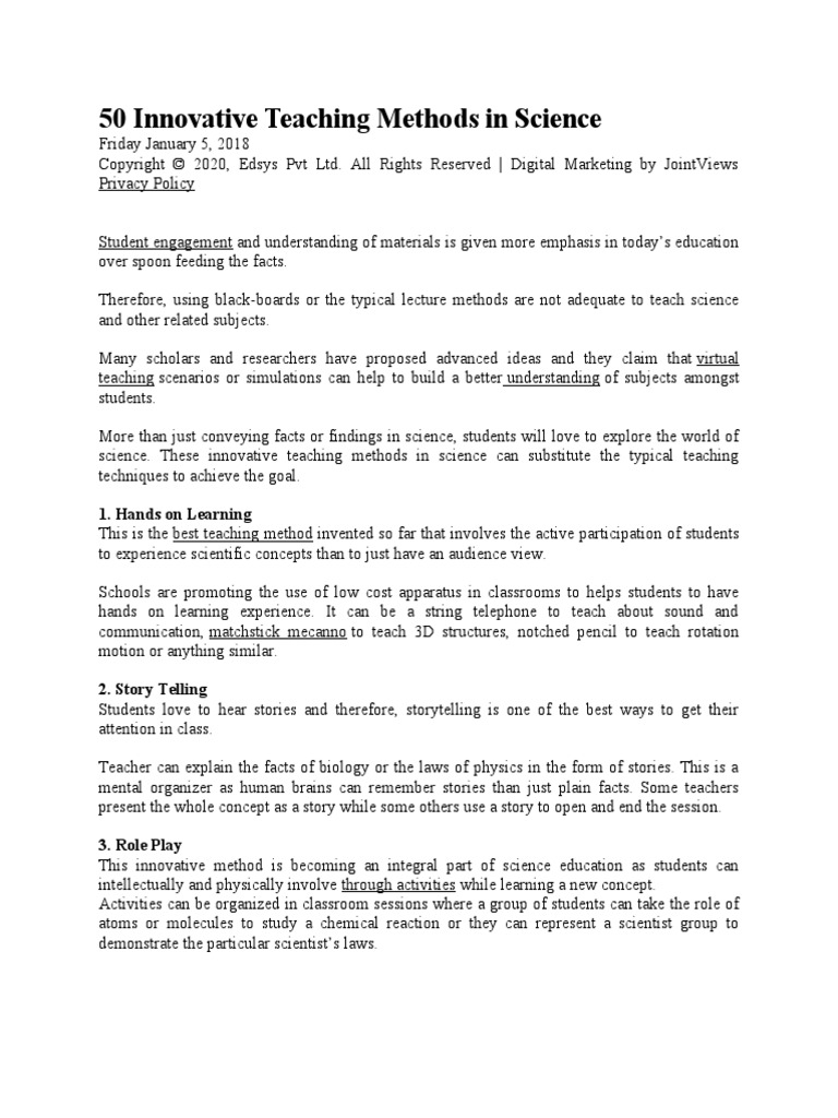 50 Innovative Teaching Methods in Science PDF Science Learning