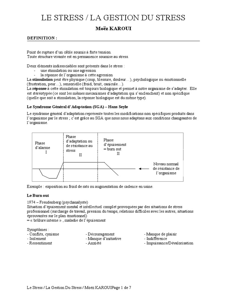 Gestion du Stress et Burn Out | PDF | Stress (Biologie) | Syndrome d ...