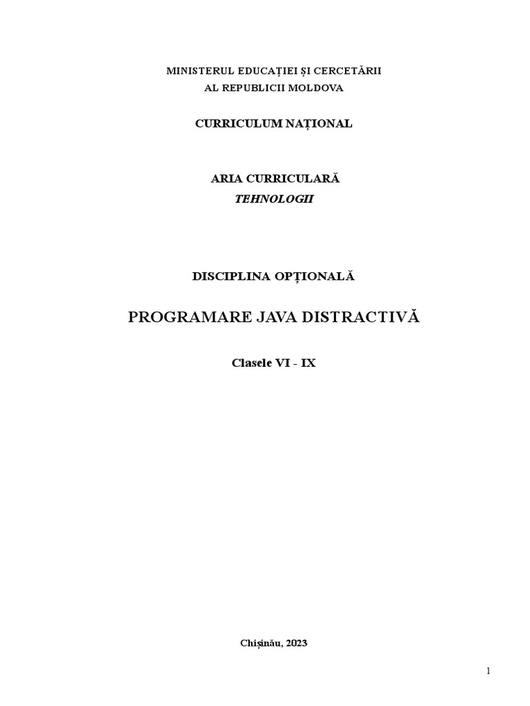 Curriculum Optional Programare Java Distractiva. Clasele V-Ix | PDF