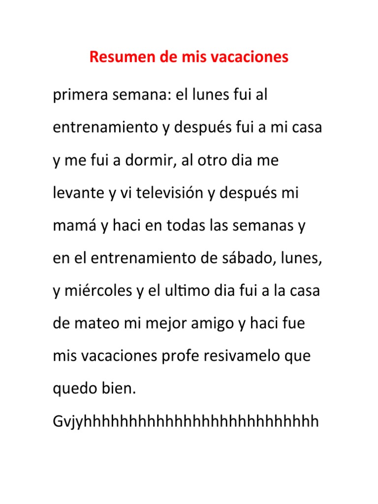 Resumen De Mis Vacaciones Pdf