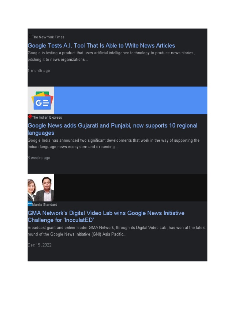 Google Tests A.I. Tool That Is Able To Write News Articles 1 Month Ago